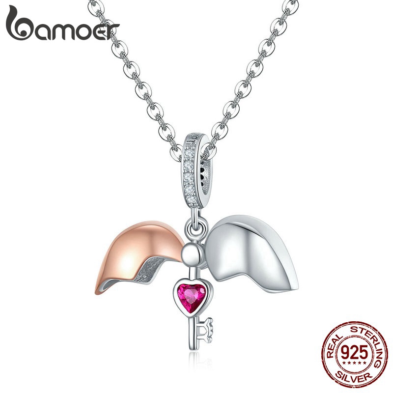 Mặt dây chuyền Bamoer bằng bạc 925 hình trái tim phối màu vàng hồng