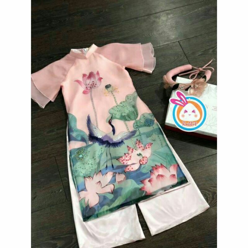 Set áo dài hoa sen kèm chân váy,mấn