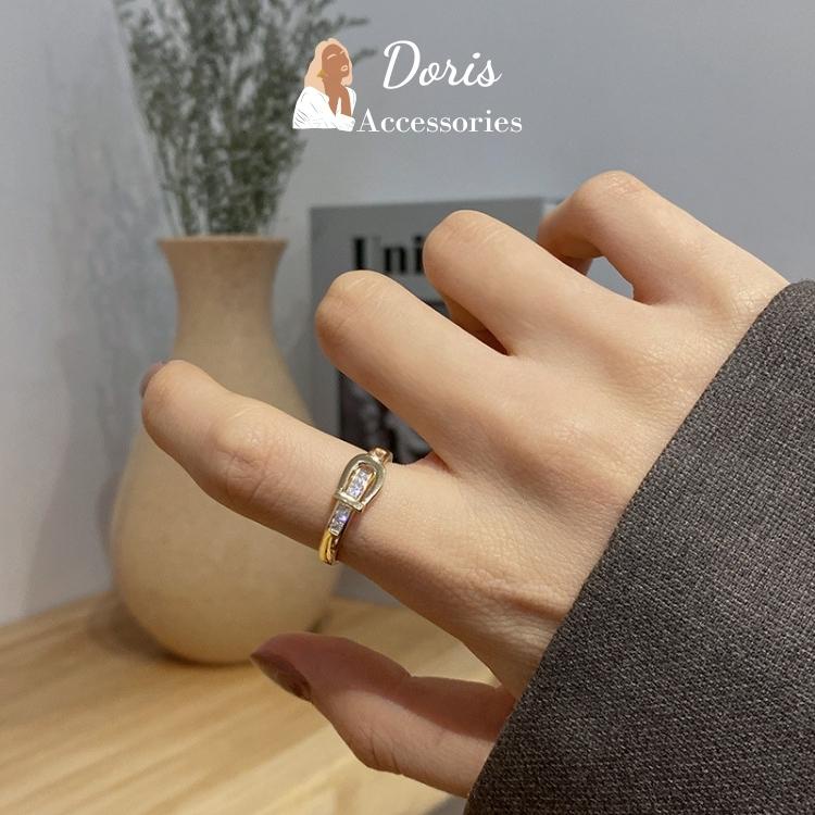 Nhẫn nữ titan Doris mạ vàng, mặt dây đính đá xinh xắn, thanh lịch, phù hợp mọi phong cách NT_N004