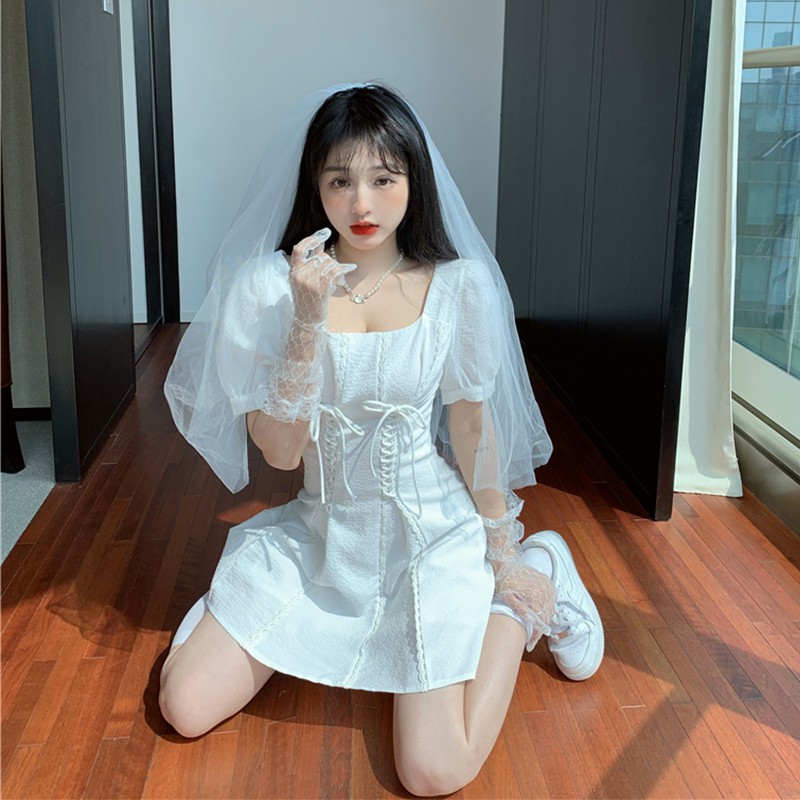 Đầm nữ trắng kiểu a dáng xòe Emilyshop