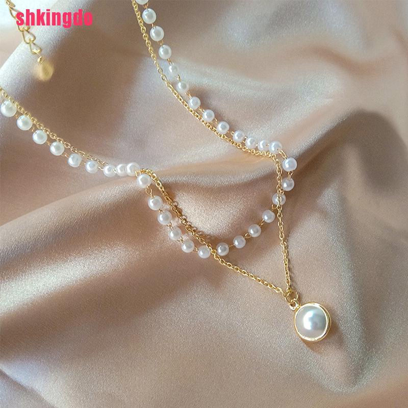 vòng cổ Hai Lớp Đính Hạt Ngọc Trai Dễ Thương