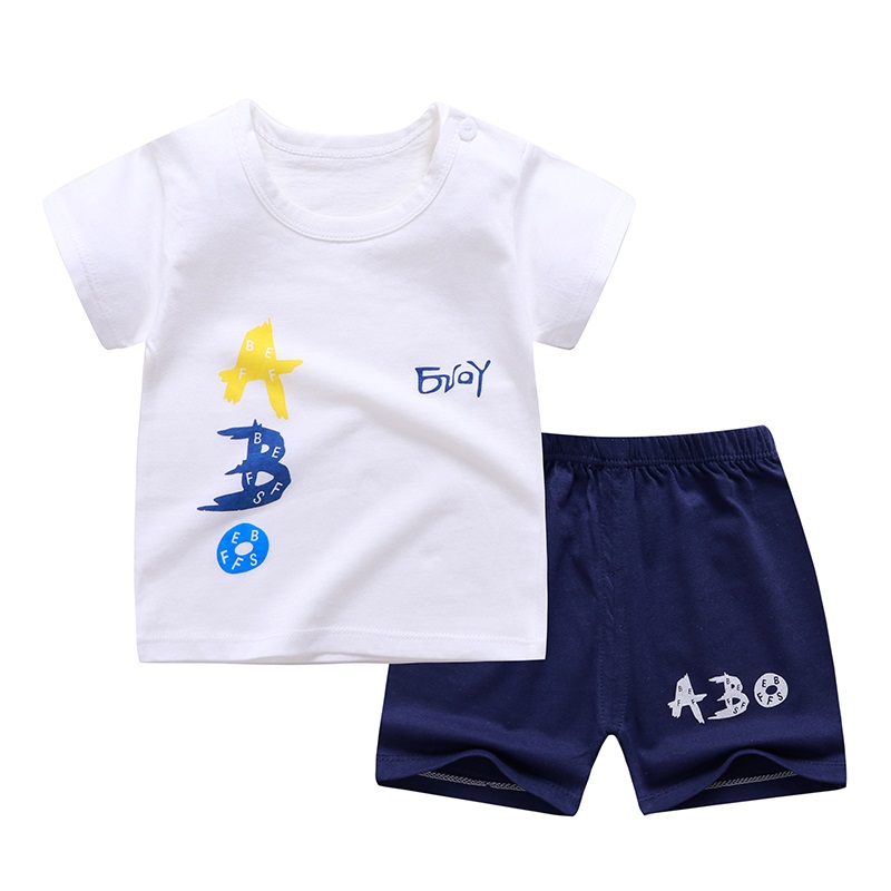 Bộ quần áo bé trai Baju Áo phông + ngắn họa tiết Khủng long ngụy trang quần áo trẻ em mát mẻ cho trẻ sơ sinh từ 1-8 tuổi (trắng, vàng)