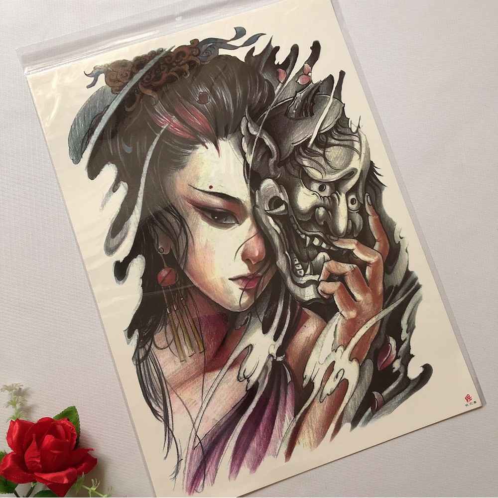 Hình xăm dán kín lưng cô gái sói màu 34x48cm | Shopee Việt Nam