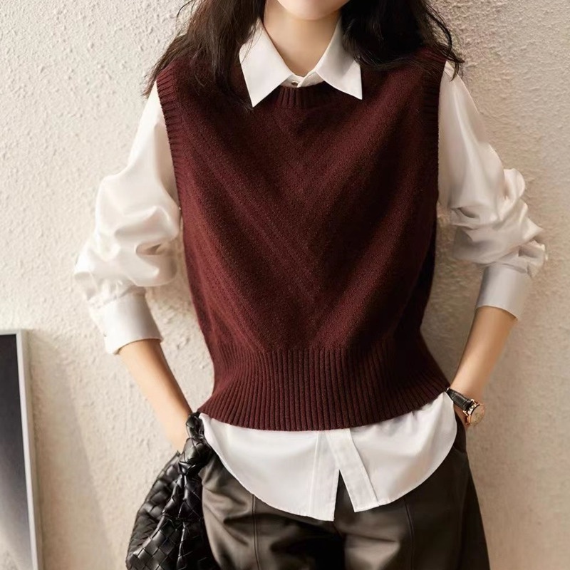 Áo Vest Dệt Kim Trơn 198524 Áo Sweater Sát Nách Thời Trang Mùa Thu Trẻ Trung