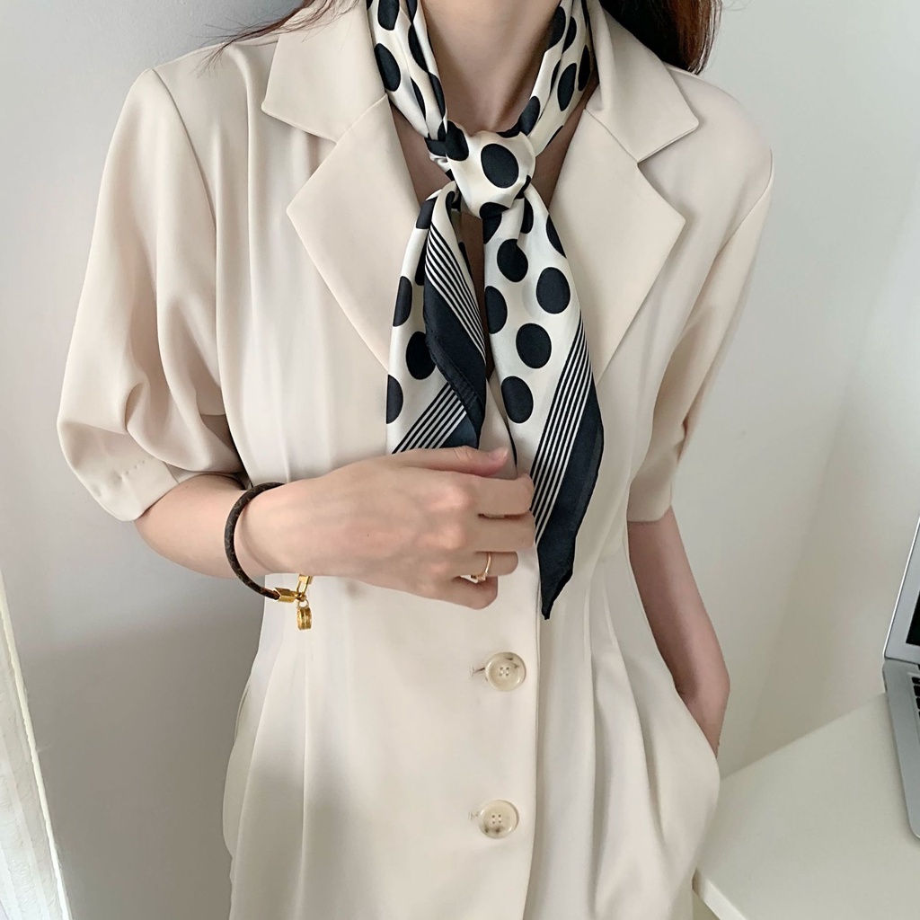 Khăn vuông lụa satin 70cm nữ công sở đẹp cao cấp- khăn turban quấn túi quấn tóc làm áo- Chấm Bi