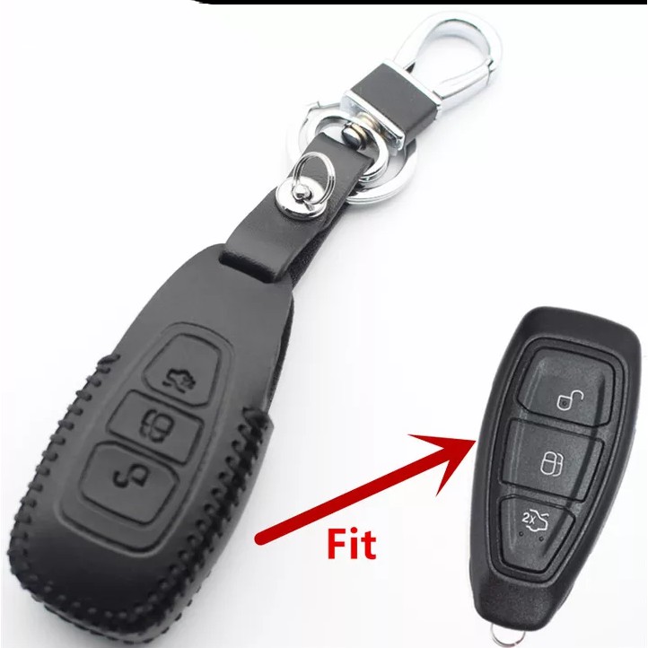 Ốp chìa khóa xe Ecosport 2016, Focus, Fiesta - chìa thông minh - Màu đen chỉ đỏ- kèm móc treo tiện lợi