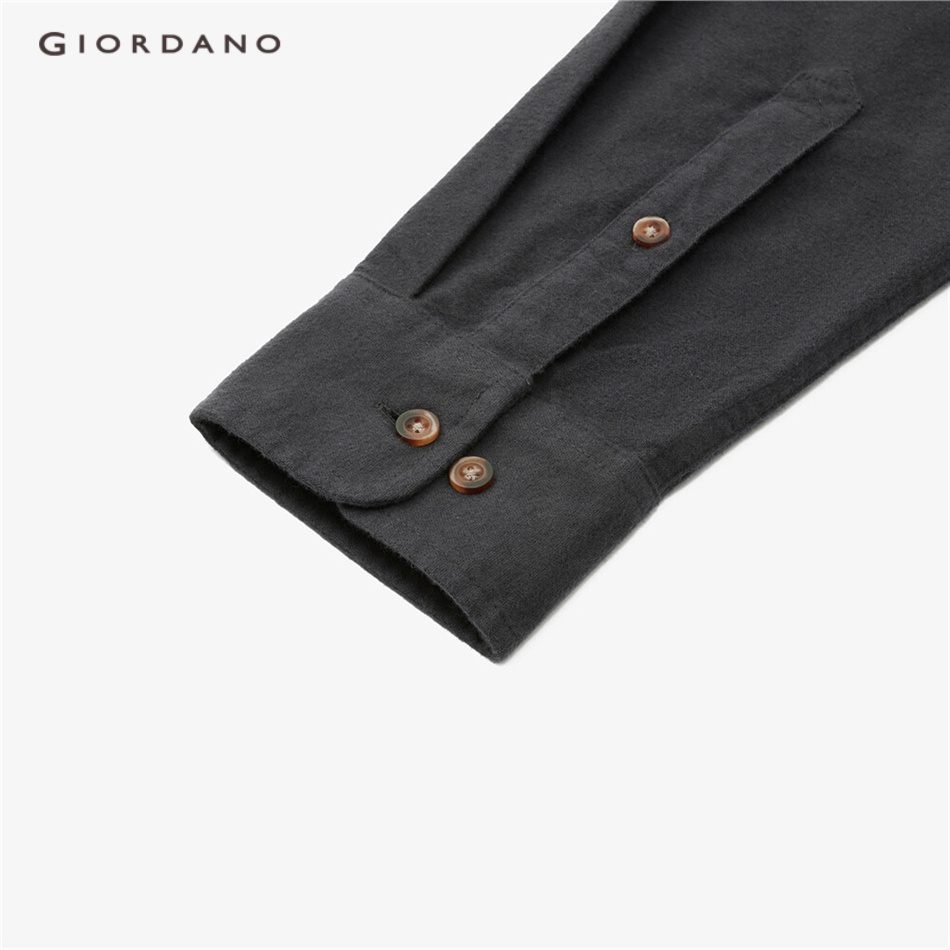 Áo sơ mi nam tay áo dài giản dị chất vải cotton pha flannel dày dặn giữ ấm thoải mái trẻ trung thường ngày GIORDANO  01042871