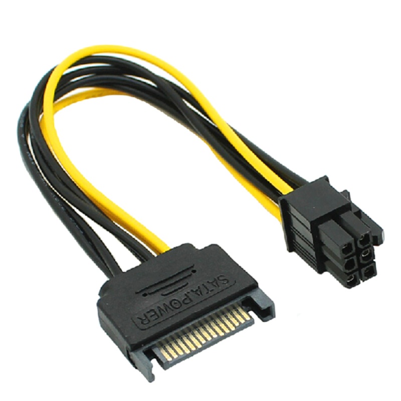 Rx Dây Cáp Nguồn Chuyển Đổi Sata 8-inch 15-pin Male Sang 6-pin Female Đen