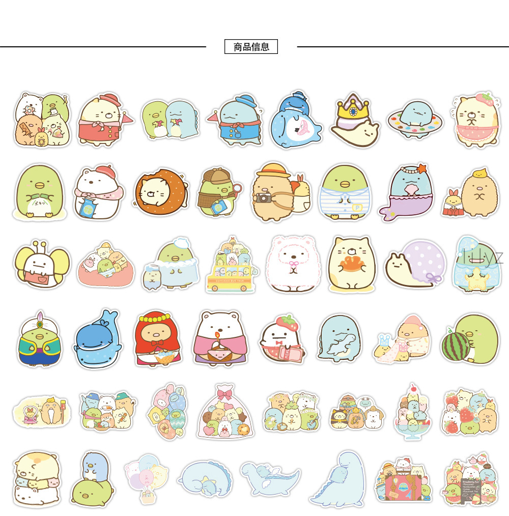 Set 100 Miếng Dán PVC Chống Thấm Nước Họa Tiết Hoạt Hình Sumikko Gurashi Trang Trí Laptop Vali