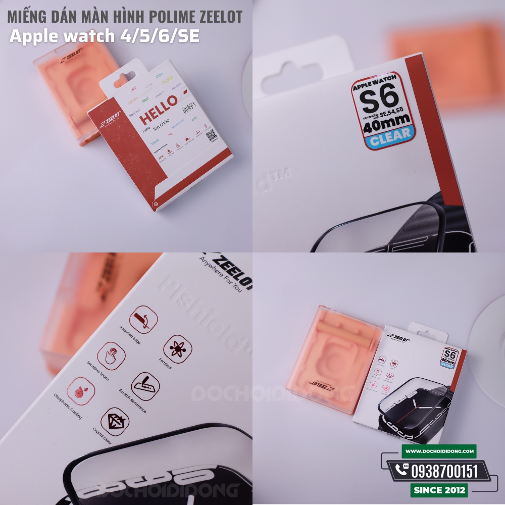 Miếng dán màn hình trong suốt Polime Zeelot cho Apple Watch series 4/5/6/SE