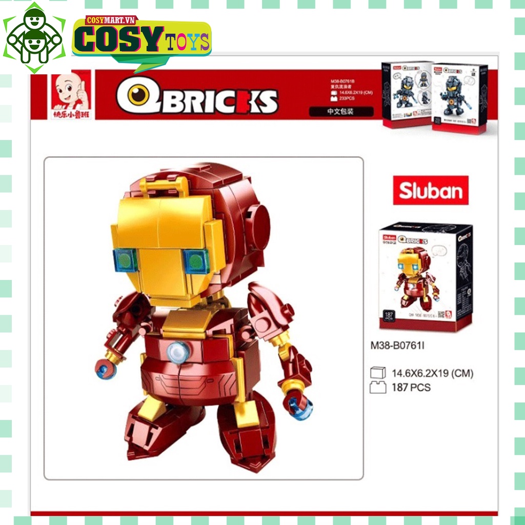 Đồ chơi lắp ghép xếp hình Iron Man của phe Avenger với 216 mảnh ghép, mẫu lớn, khớp có cử động được và nhiều chi tiết ch