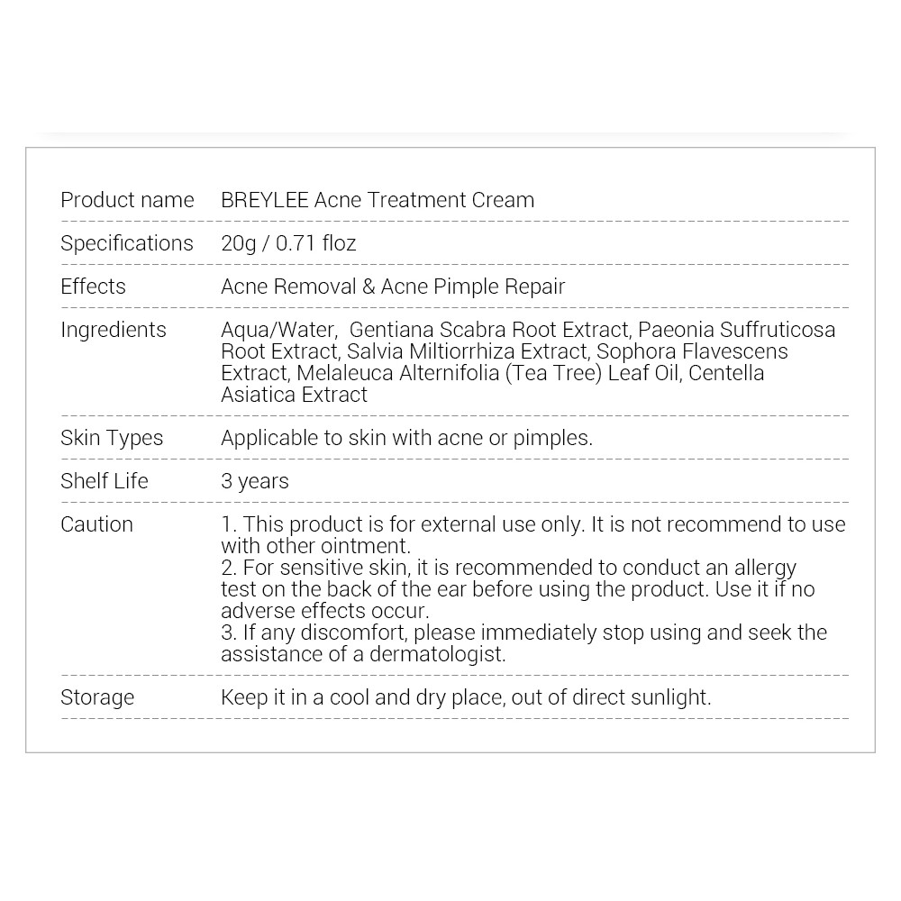 Kem Hỗ Trợ Giảm Pimples Breylee Kiềm Dầu Thu Nhỏ Lỗ Chân Lông 20g / 0.71 floz | BigBuy360 - bigbuy360.vn