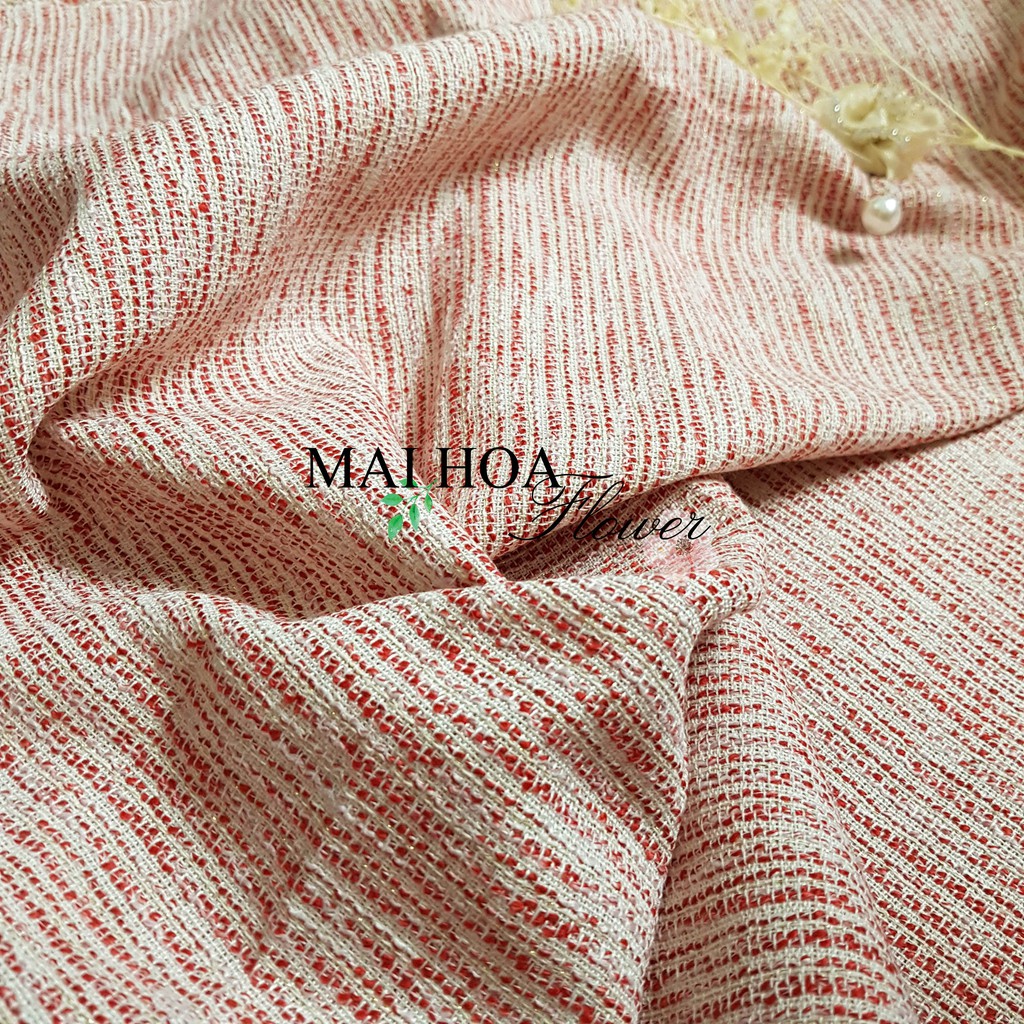 Vải dạ tweed đỏ vải may áo vest nữ Hàn Quốc cao cấp, Maihoaflower
