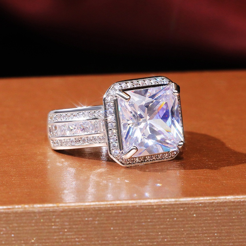 Nhẫn Đính Hôn Bạc Đính Đá Zircon Hình Vuông Màu Sắc Sang Trọng Cho Nữ