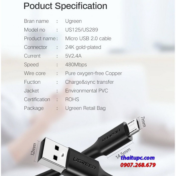 Cáp sạc USB 2.0 to Micro USB, Dài 1.5m, Đen - UGREEN 60137