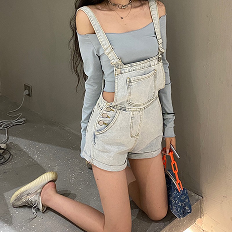 Áo liền quần Denim Ngắn Dáng Rộng Thời Trang Mùa Hè Cho Nữ | BigBuy360 - bigbuy360.vn