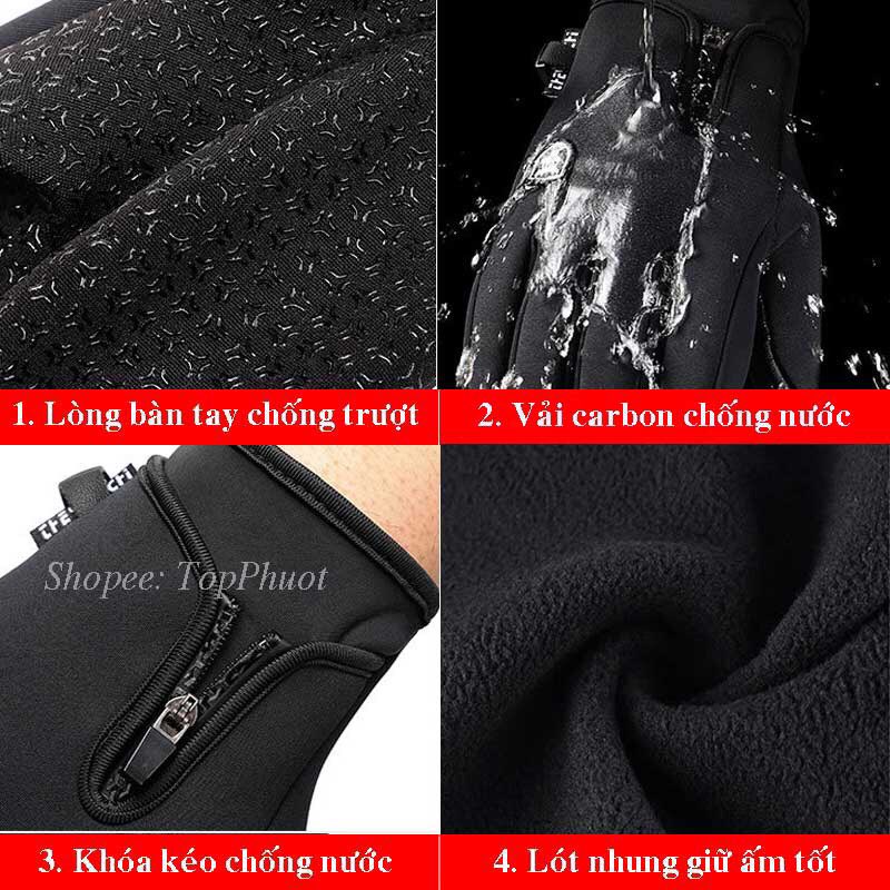 Găng tay nam nữ đi xe máy chống nước chống gió lót nỉ siêu ấm bất chấp rét đại hàn