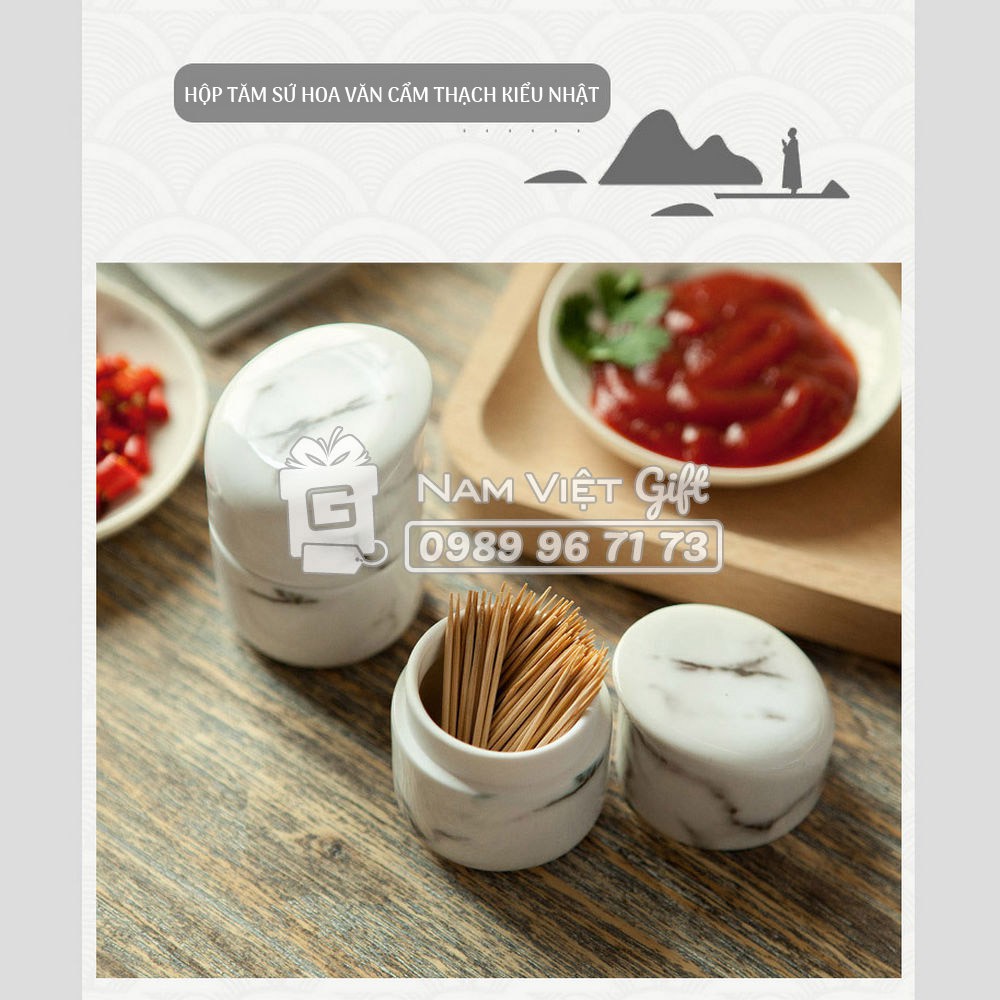 Hộp Tăm Sứ Hộp Đựng Tăm Hoa Văn Cẩm Thạch Kiểu Nhật