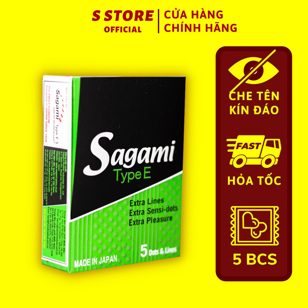 Bao Cao Su Sagami Type E - BCS Gân Bi Tăng Khoái Cảm - Kéo Dài Thời Gian - Hộp 5 Chiếc BTE5