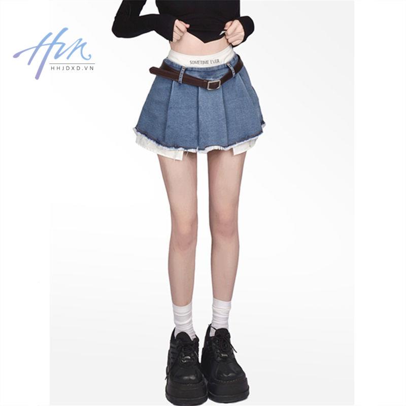 Váy denim dáng chữ A lưng cao thời trang dành cho nữ