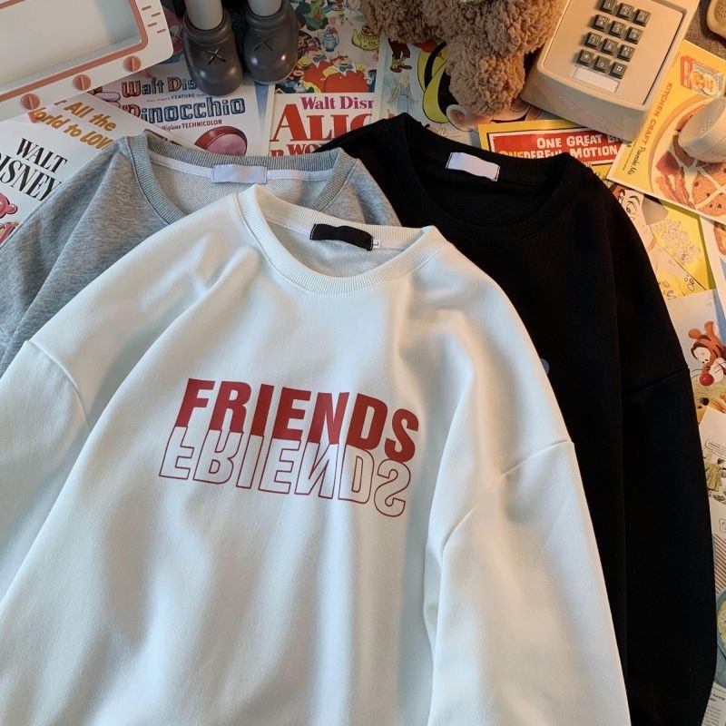Áo Sweater   Áo Nỉ In Chữ FRIENDS Nỉ Cotton Form Rộng Unisex Phong Cách Ulzzang
