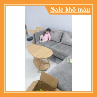 Bàn trà SOFA hình trứng 2 tầng màu Gỗ.GP56
