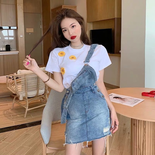 Set Yếm jeans nơ lưng koreastyle | BigBuy360 - bigbuy360.vn