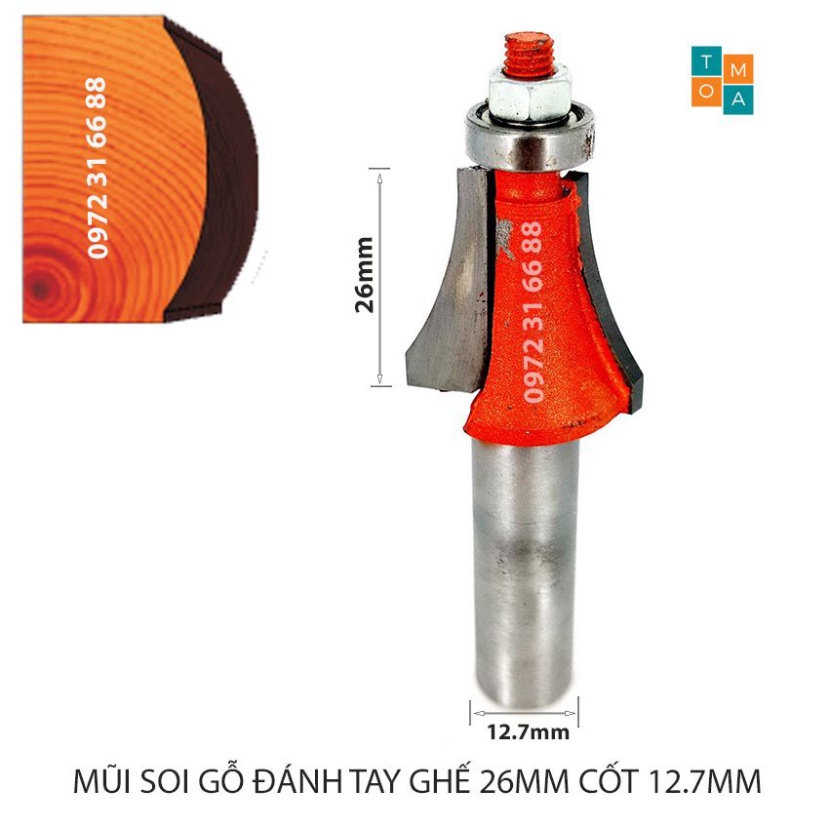 MŨI SOI GỖ - MŨI PHAY GỖ ĐÁNH TAY GHẾ 26MM CỐT 12.7MM - LÕM LÀI - MÁI TRAI HÀNG VIỆT NAM CHẤT LƯỢNG CAO