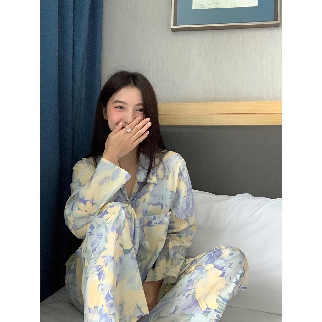 Bộ Đồ Ngủ In Hoa Sơn Dầu Phong Cách Nhật Bản Mới La126