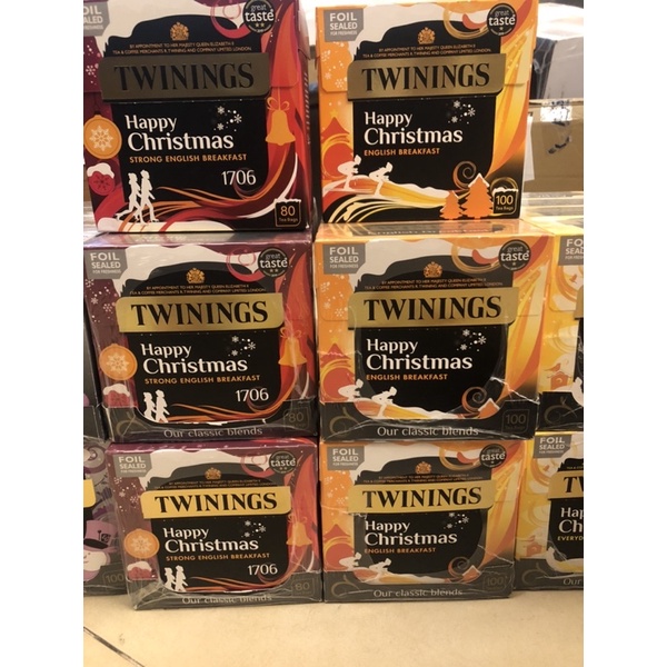 Trà túi lọc mùa giáng sinh UK Twinings Happy Christmas 4 hương vị hộp 80 gói và 100 gói