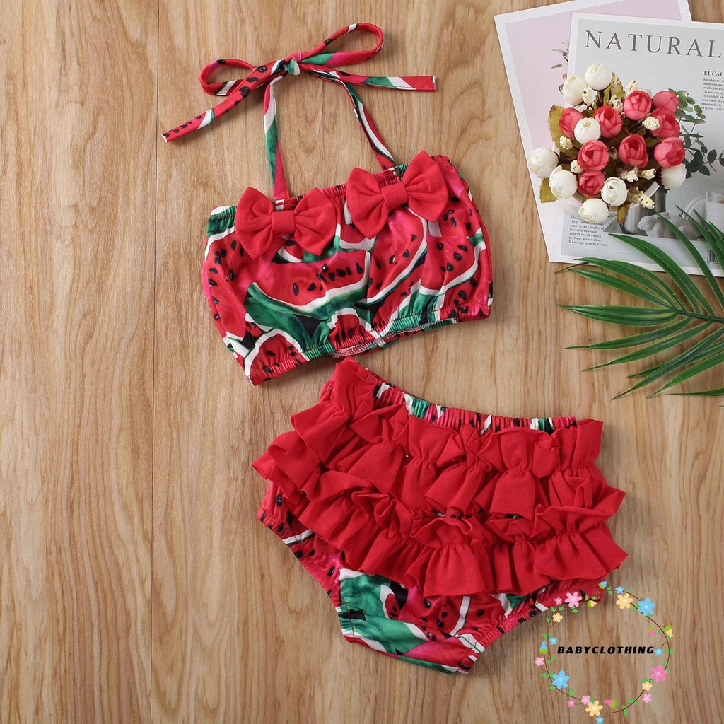 Đồ bơi 2 mảnh họa tiết trái dứa/ dưa hấu tùy chọn dành cho bé gái