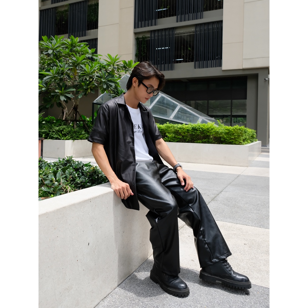 Sơ mi cuban ngắn tay Da bóng