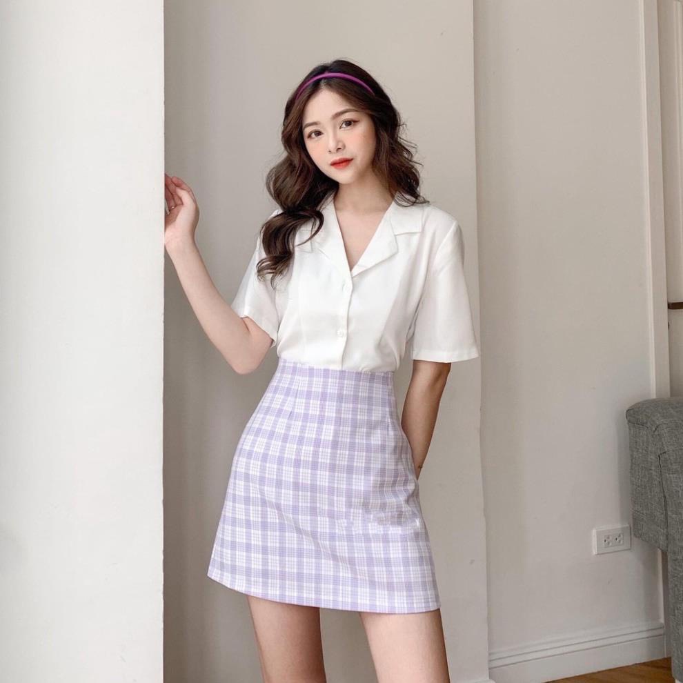 Áo Sơ Mi Cổ Vest Chất Đũi Tay Ngắn Ulzzang Hàn Quốc, Áo Tay Phồng Form Rộng Hottrend