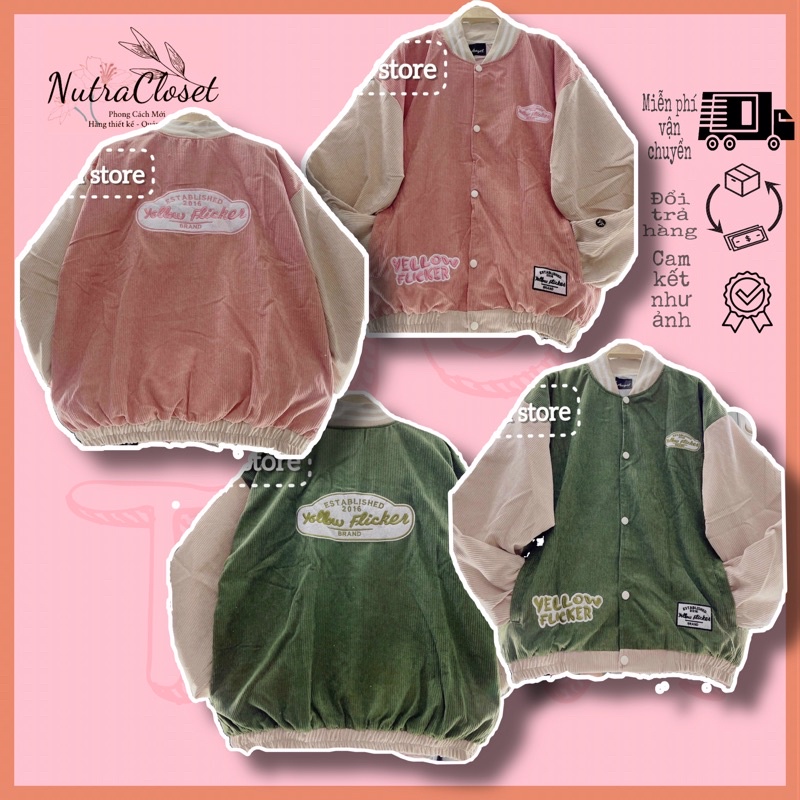 Áo khoác bomber kaki nhung gân 2 lớp unisex ulzzang nam nữ