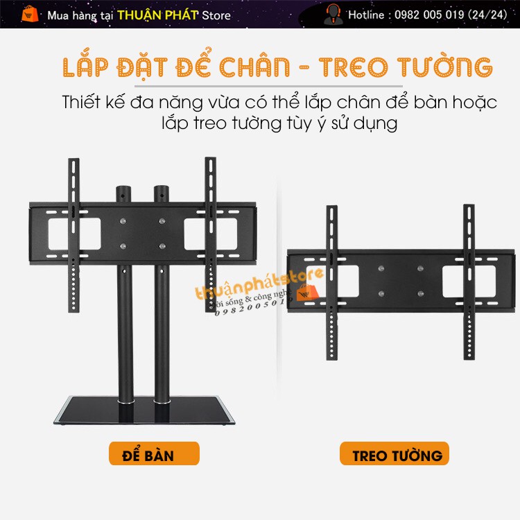 [Hàng Cao Cấp] Chân đế tivi đa năng 40-65 Inch - Chân tivi để bàn mặt kính cường lực - 2 trụ chịu lực lớn  Model: DZ65