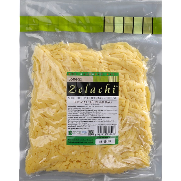 Phô mai Cheddar bào Bottega Zelachi 1kg, Phô mai Cheddar Bottega Zelachi 200g