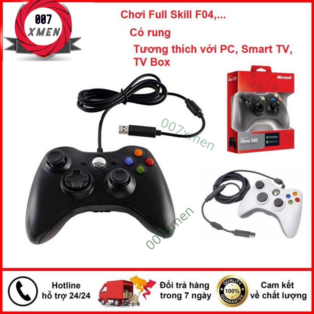 FreeShip  Tay cầm Chơi Game Microsoft Xbox 360 Full box Có Rung - Tay Cầm Có Dây Dùng Cho PC, Laptop chơi full skill