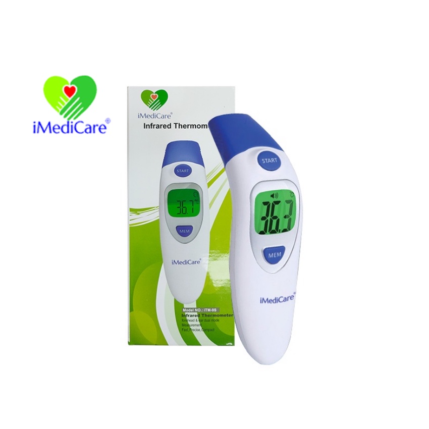 Nhiệt kế điện tử hồng ngoại iMediCare iTM-9s Singapore đo trán hoặc đo tai, môi trường, nước tắm, sữa, thời gian đo 1s.