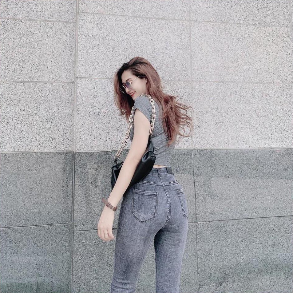 Quần jean nữ lưng cao rách gối co giãn,quần bò nữ dáng ôm chất jeans đẹp phong cách hàn