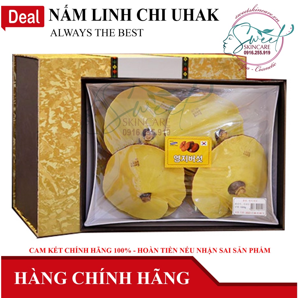 Nấm Linh Chi Uhak Cao Cấp 1kg Hàn Quốc - Hộp cứng mạ vàng HÀNG HẢO HẠNG LOẠI 1 5-6 CÂY