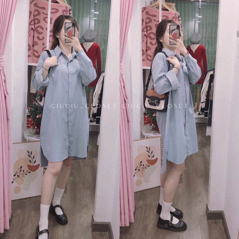 Đầm Sơ Mi Vạt Dáng Suông 3 Màu Chất Vải Đẹp Thoáng Mát Mặc Đi Chơi