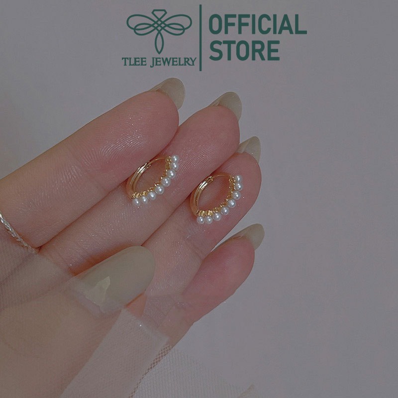 Khuyên bạc nữ TLEE tròn viền gắn ngọc trai nhân tạo mini nữ tính TleeJewelry B0357