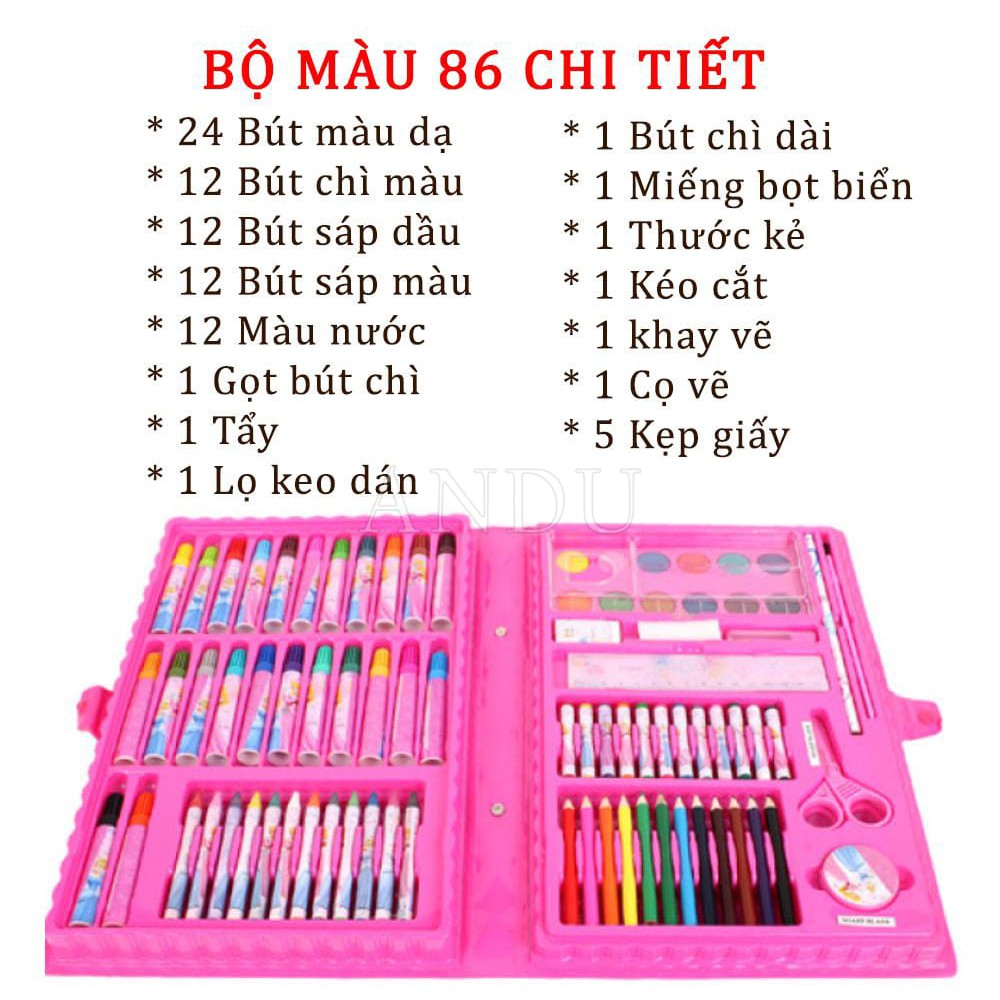 Hộp Bút Màu Cho Bé 86 Món, Bút Sáp Màu Chất Liệu Cao Cấp Tạo Màu Đẹp