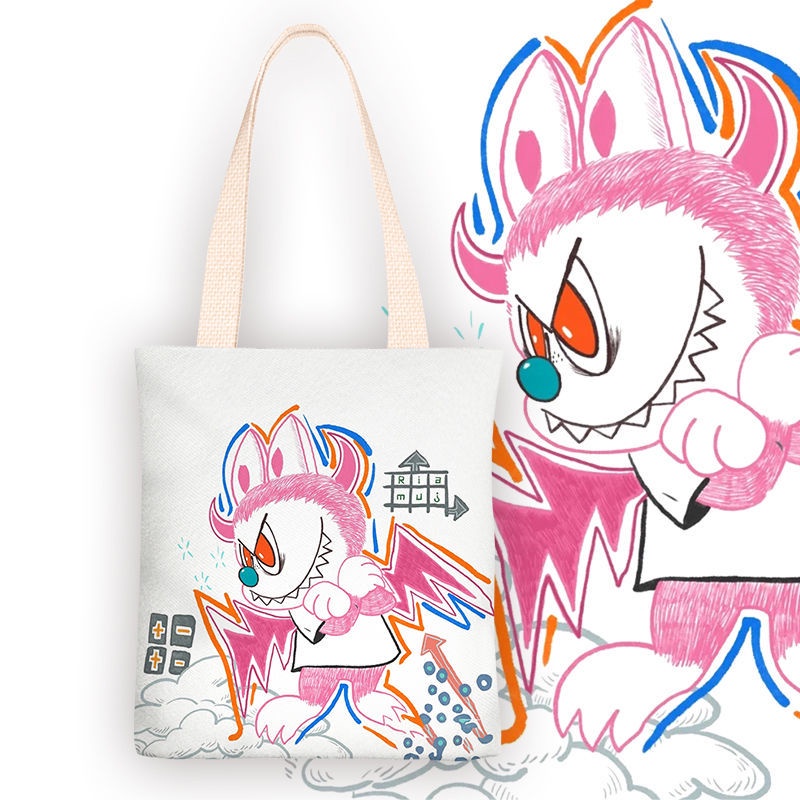 Labubu merchandise shoulder bag anime ins small fresh canvas bag female shoulder simple class bag female 2021 new style eco-friendly bag tutorial bag