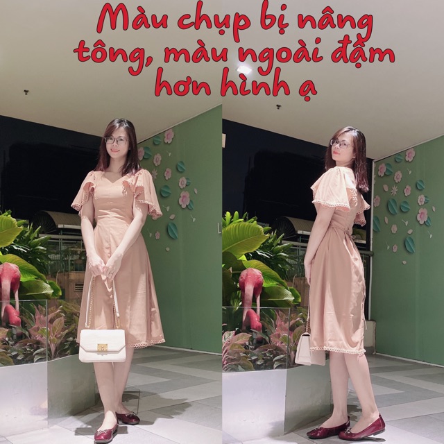 Đầm dự tiệc cổ tim viền ren 2 màu sang trọng