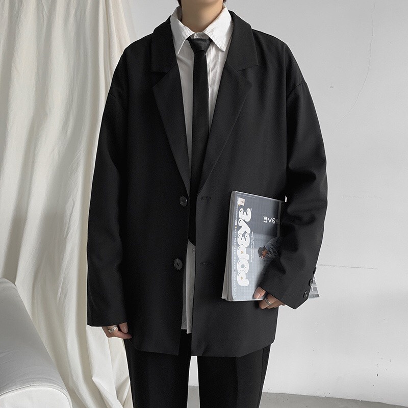 Áo khoác blazer form rộng, dài tay Unisex basic kiểu dáng Hàn Quốc