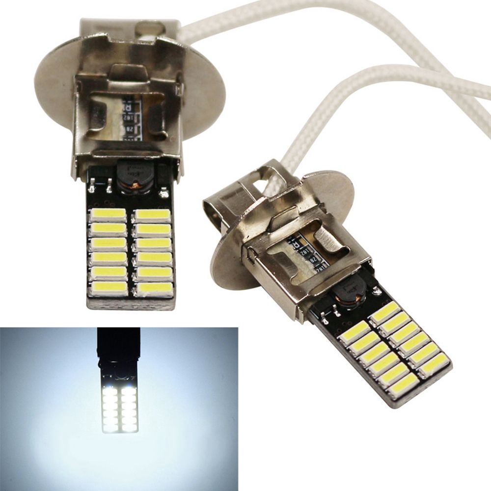 Set 2 đèn phá sương mù siêu sáng 24 bóng Led H3 6500k 4014-SMD dành cho xe hơi