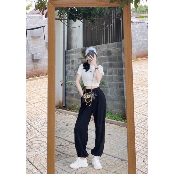 Sét áo croptop bozip phẩy nhỏ + quần bom TH6