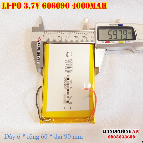 Pin Li-Po 3.7V 606090 4000mAh (Lithium Polyme)