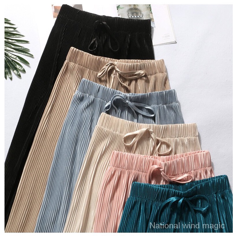 NY life Quần dài xếp ly ống rộng lưng cao bằng lụa chiffon lạnh cho nữ
 | BigBuy360 - bigbuy360.vn